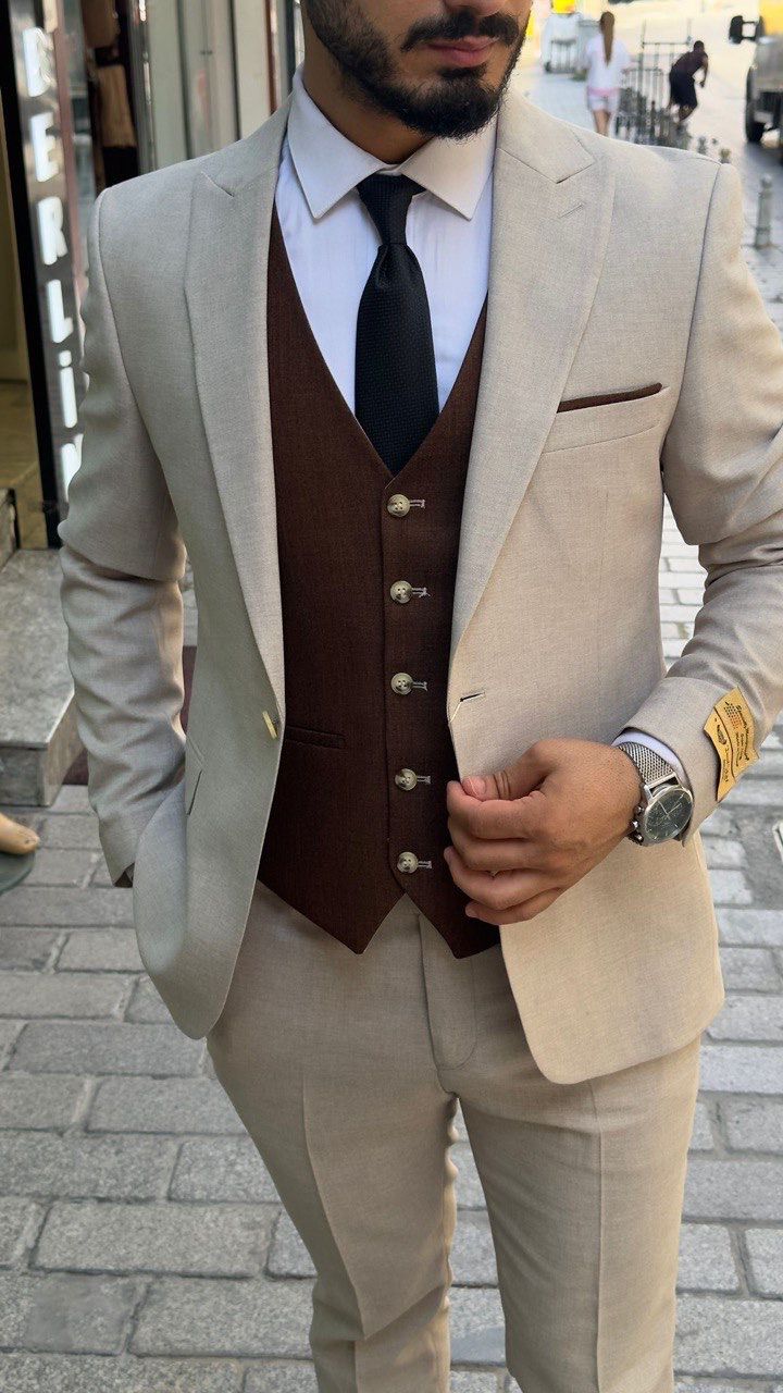 3-delige Smoking Beige & Bruin